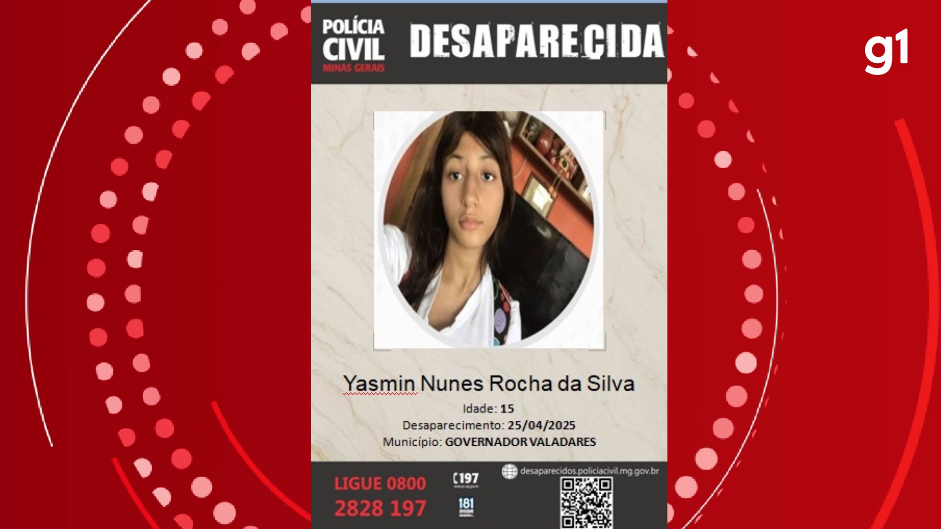 Polícia Civil procura adolescente de 15 anos que desapareceu em Governador Valadares