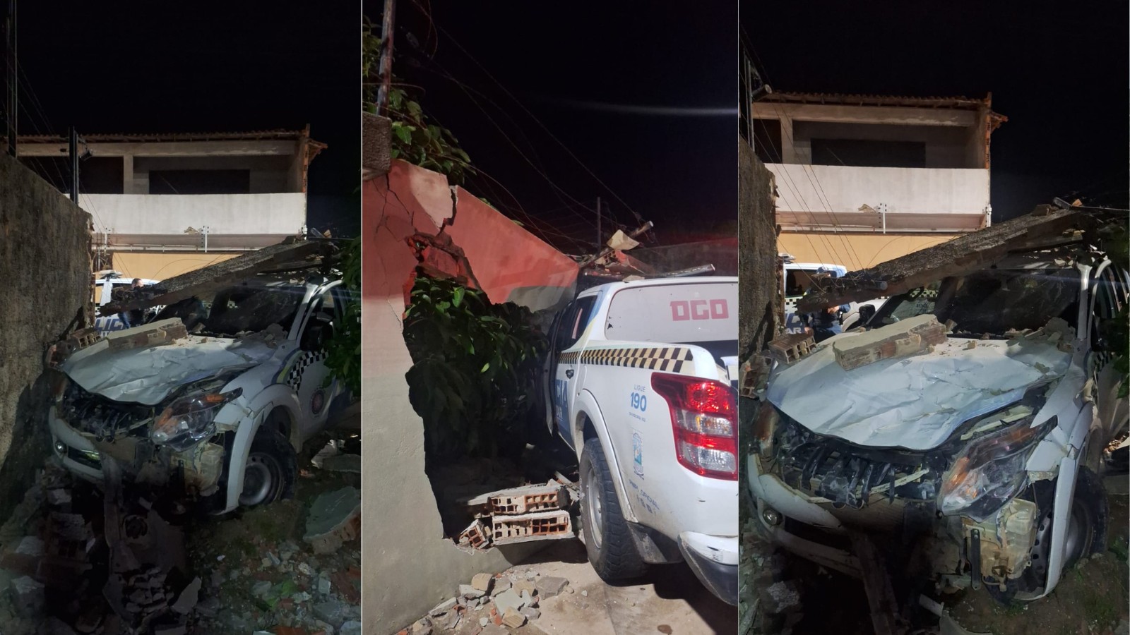 Viatura da PM bate em muro de casa durante perseguição no PI; suspeito foge