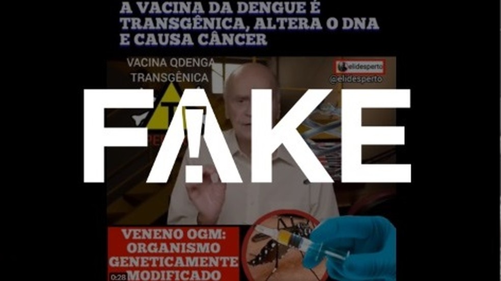 É #FAKE que Drauzio Varella diz que vacina da dengue é transgênica, altera o DNA e provoca câncer — Foto: Reprodução
