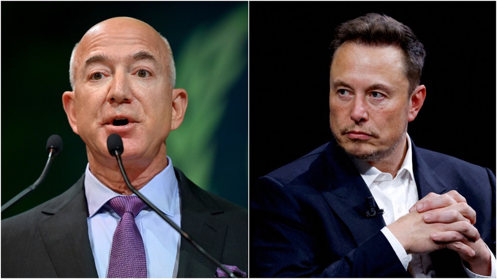 Jeff Bezos e Elon Musk — Foto: Reuters