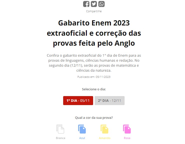 Gabarito Enem 2023: veja respostas extraoficiais das questões do 1º dia de prova