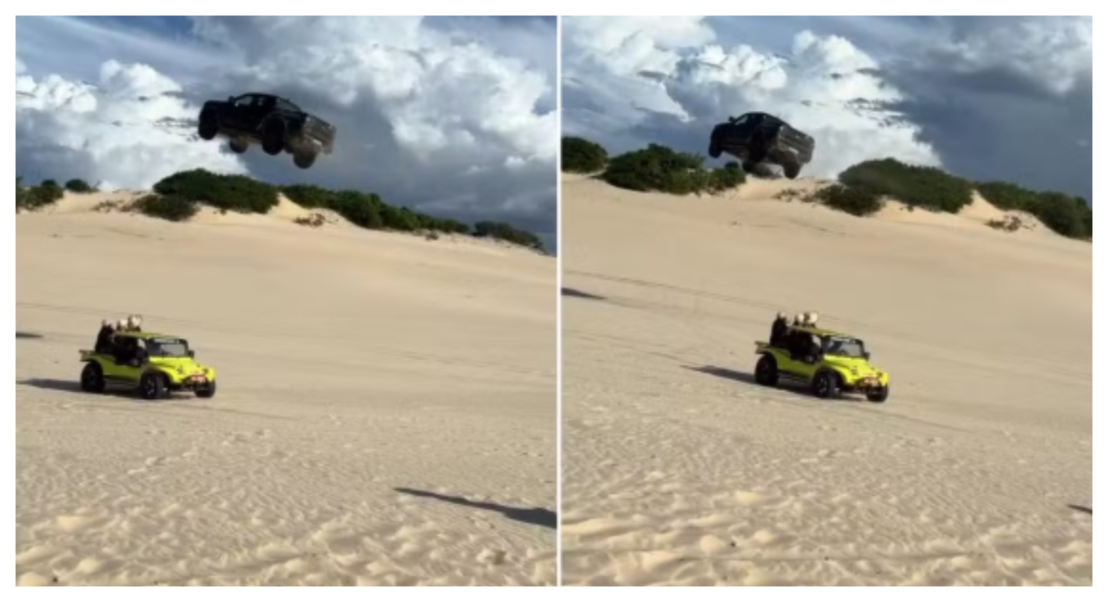 Bombou no g1: Carro ‘voa’ por cima de buggy e passageiros em duna do Ceará; veja vídeo