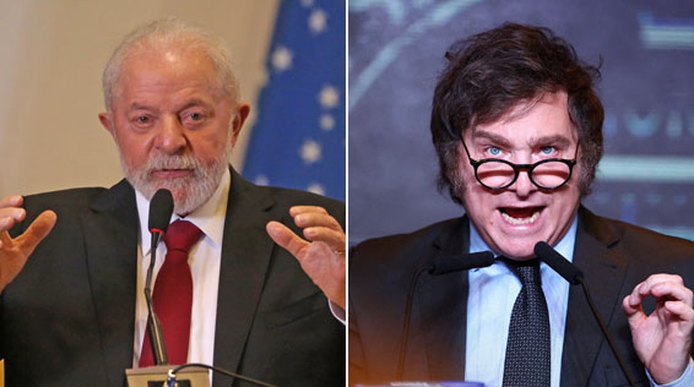 O presidente Lula e o presidente eleito da Argentina, Javier Milei — Foto: Ftima Meira/Futura Press/Estado Contedo; Agustin Marcarian/Reuters