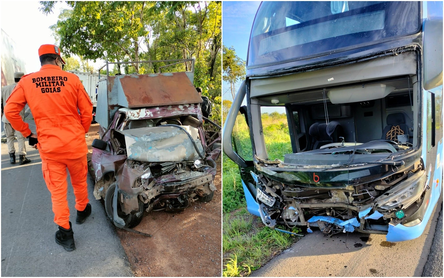 Motorista morre após carro bater de frente contra ônibus em rodovia de Goiás