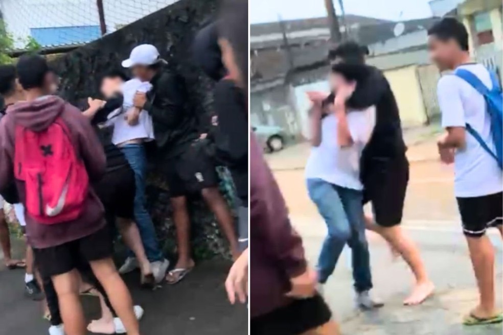 Adolescente foi agredido na saída da escola em São Vicente (SP) — Foto: Reprodução