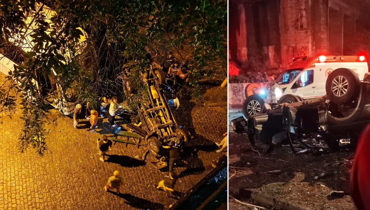 Carro cai de viaduto após colisão em Nova Friburgo e deixa três feridos