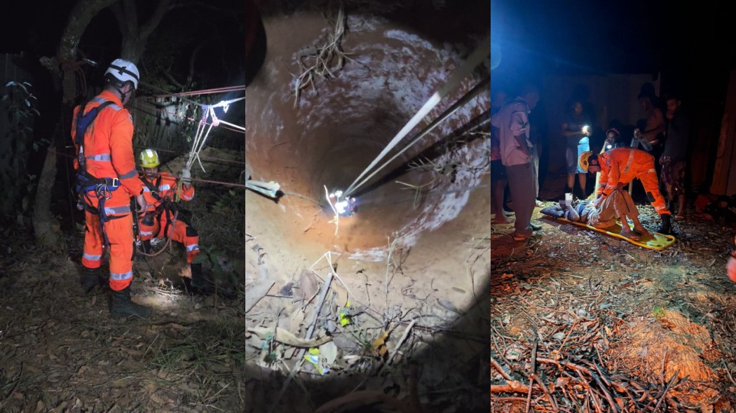 VÍDEO: Idoso é resgatado após cair em cisterna de oito metros