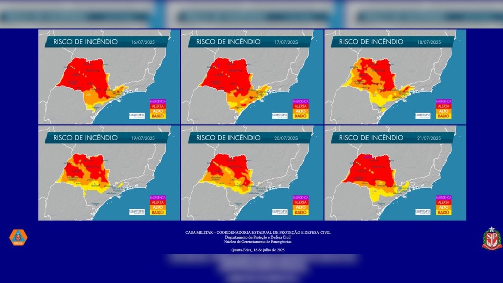 Centro-Oeste Paulista entra em Alerta por risco de incêndios com baixa umidade do ar — Foto: Defesa Civil/Divulgação