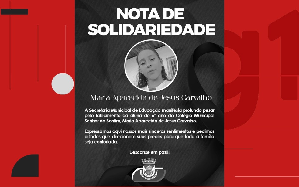 Secretaria de Educação da cidade emitiu nota de pesar — Foto: Redes sociais