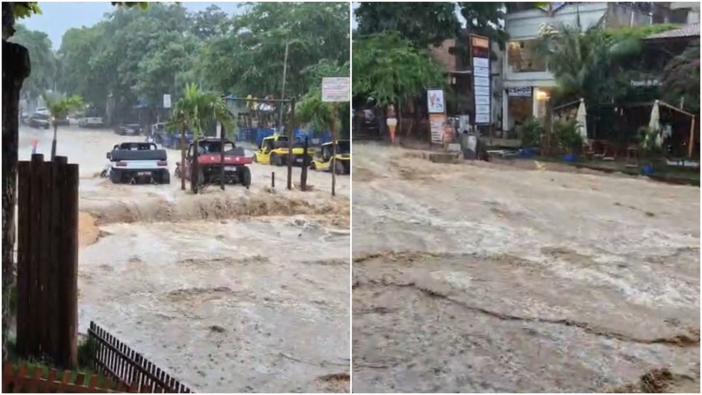 Forte chuva 'transforma' ruas de Jericoacoara em rios — Foto: Reprodução