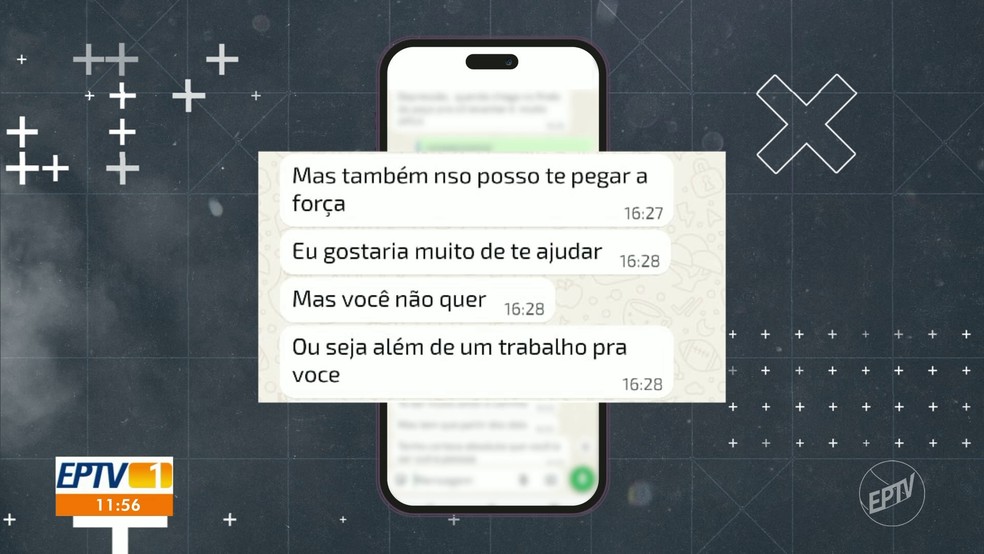 Mensagens entre vítima e vereador suspeito de estupro na Câmara de Sertãozinho (SP). — Foto: Reprodução/EPTV