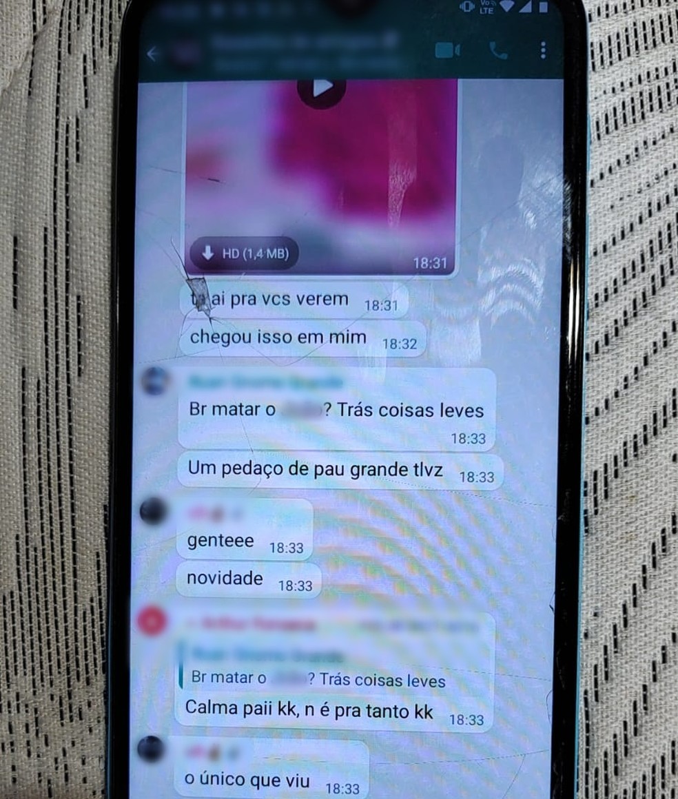 Ameaça de morte em grupo de aplicativo de mensagens — Foto: Arquivo pessoal
