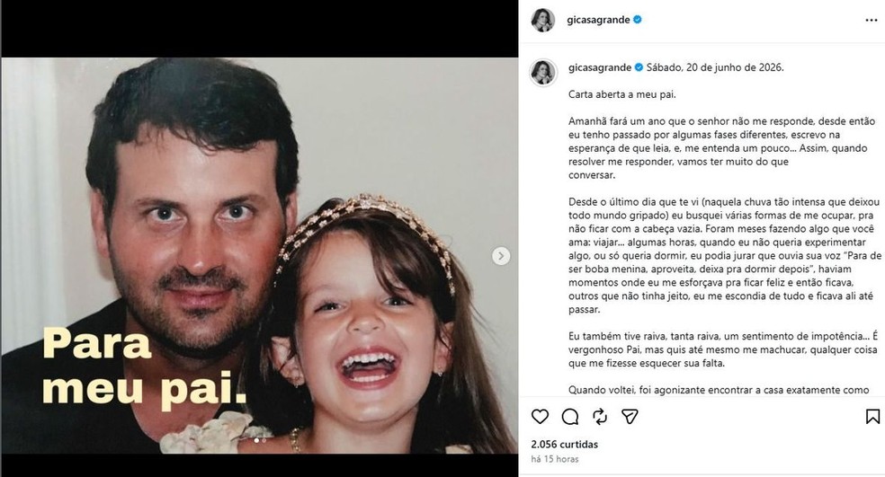 1 de 3
Jovem de Mar&iacute;lia fez uma postagem em homenagem ao pai morto h&aacute; 1 ano &mdash; Foto: Instagram/ Reprodu&ccedil;&atilde;o