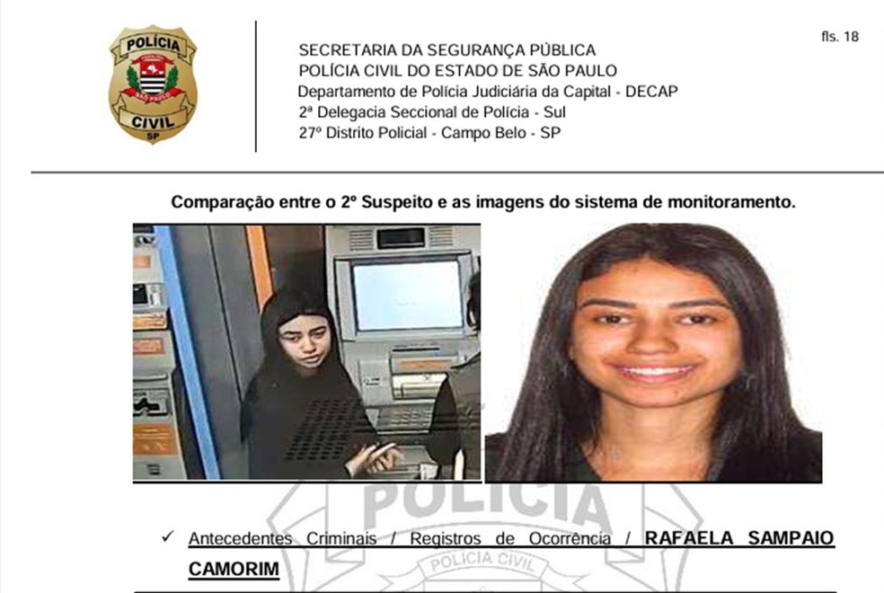 Polícia identificou 'Princesinha do crime' a partir de vídeo da câmera de banco em SP — Foto: Reprodução