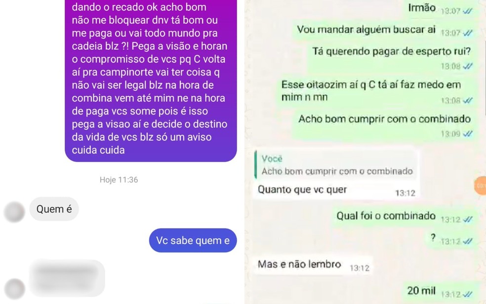 Prints mostram conversa de genro de fazendeiro assassinado e executor do crime, segundo a PC — Foto: Divulgação/Polícia Civil