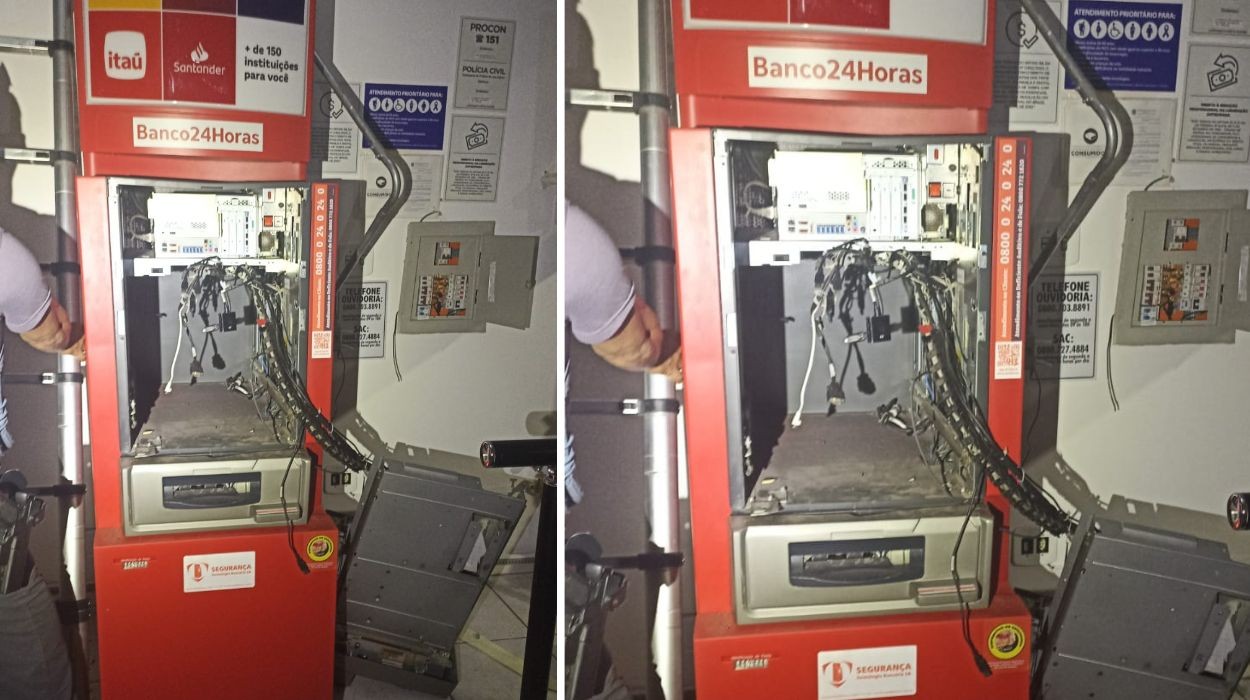 Dupla é presa após invadir banco pelo teto, danificar caixa eletrônico e tentar furtar ar-condicionado