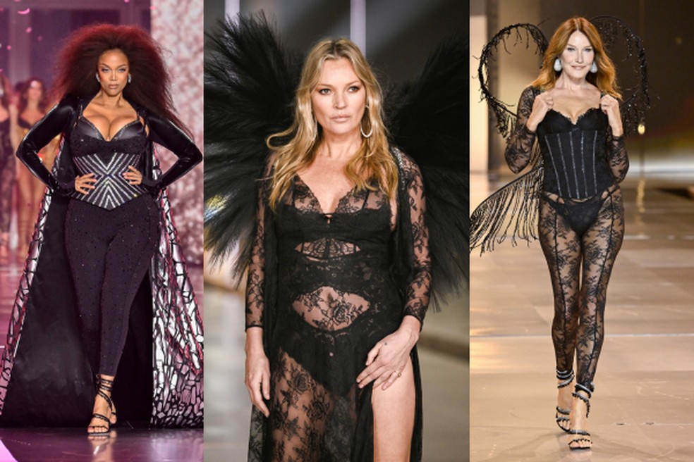 Tyra Banks, Kate Moss e Carla Bruni no Victoria's Secret Fashion Show 2024 — Foto: Evan Agostini/Invision/AP