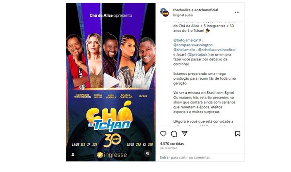 Com Scheila Carvalho, Sheila Mello e Jacaré, É o Tchan anuncia shows em comemoração aos 30 anos — Foto: Reprodução/Redes Sociais