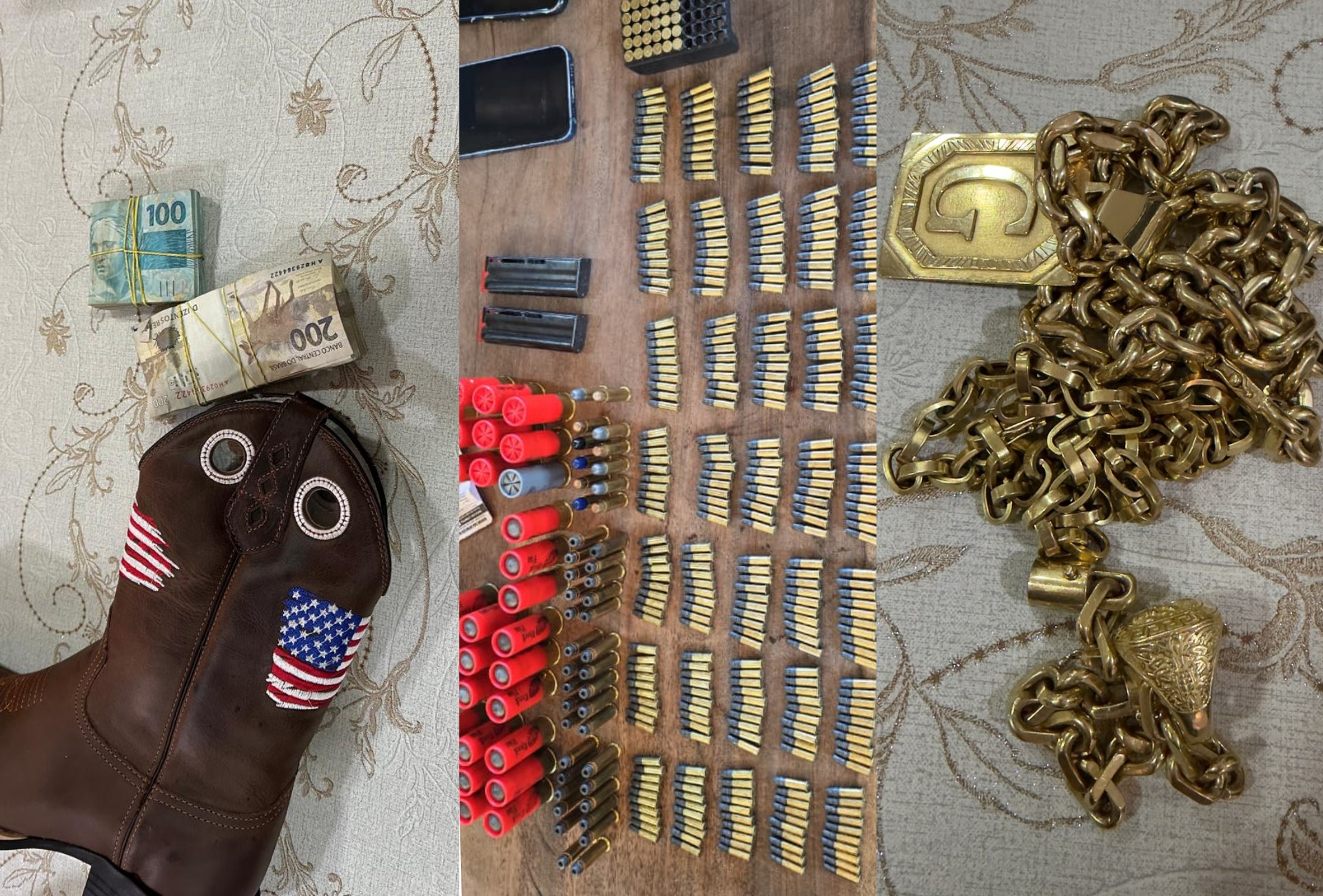 Dinheiro escondido em bota, armas e relógio de luxo são apreendidos em operação contra o tráfico de drogas em Mato Grosso do Sul