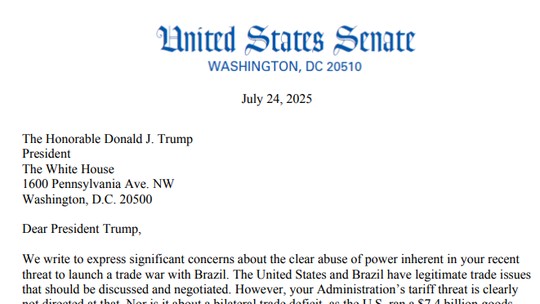 Senadores democratas dos EUA acusam Trump de 'claro abuso de poder' em carta sobre tarifas impostas ao Brasil