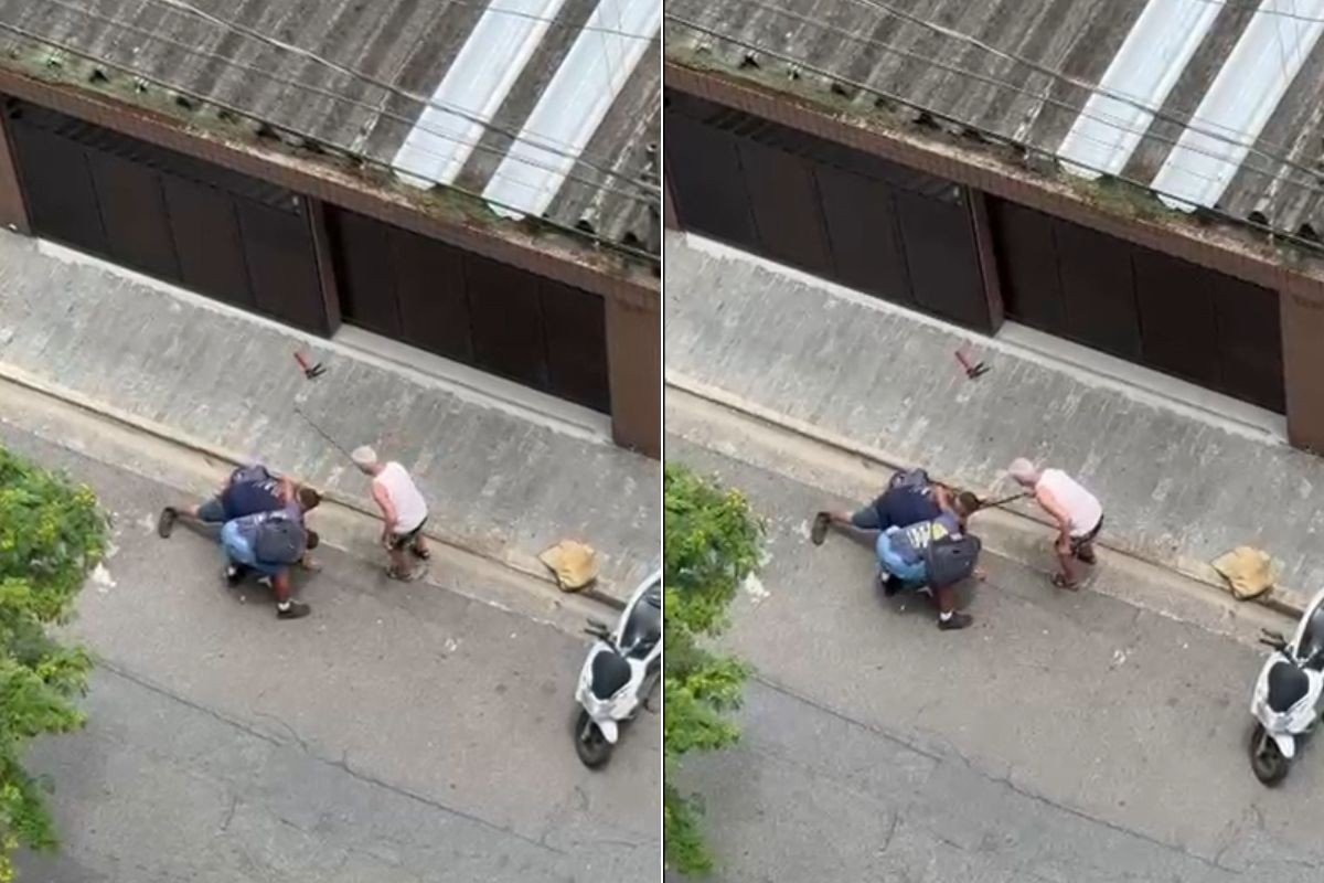 Ladrão é imobilizado e agredido com bengaladas após roubar idoso no litoral de SP; VÍDEO
