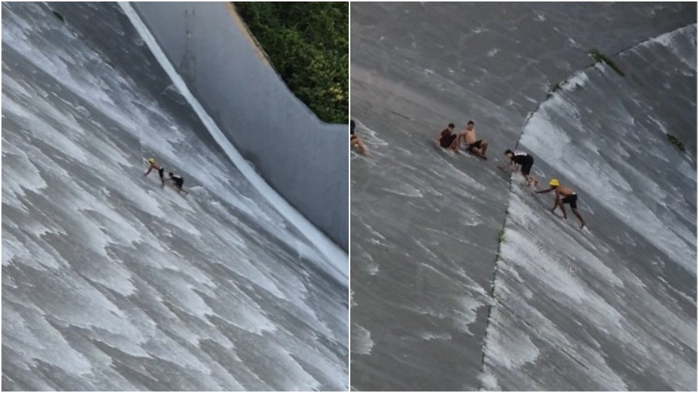 Jovens se arriscam em Açude Orós — Foto: Josemberg Vieira