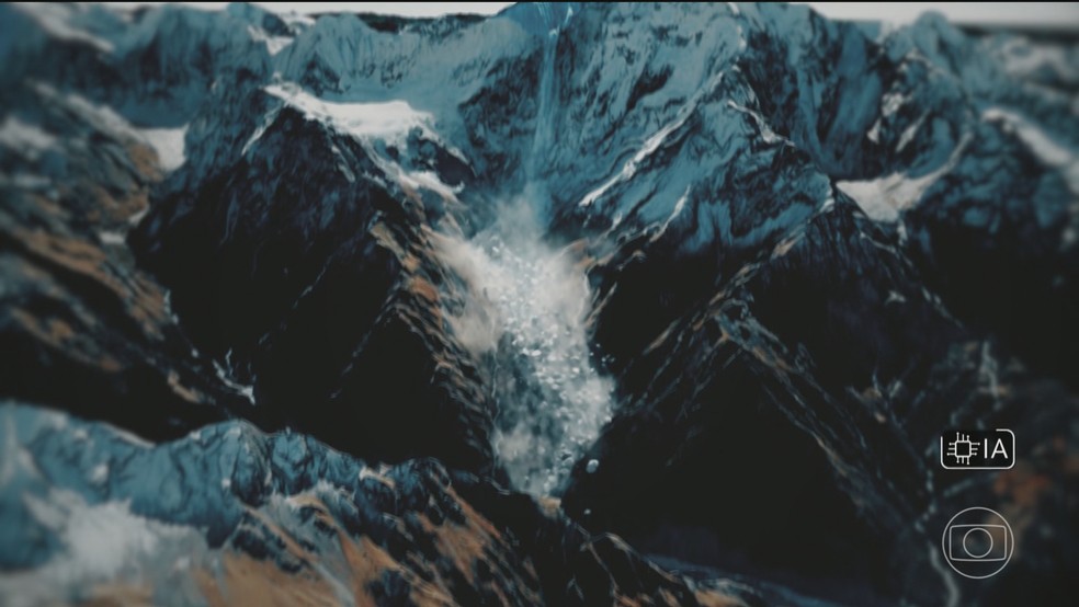Tragédia no Nepal e Tibete: vales em 'V' fizeram com que avalanche ganhasse ainda mais força, como em um funil — Foto: Jornal Nacional/ Reprodução