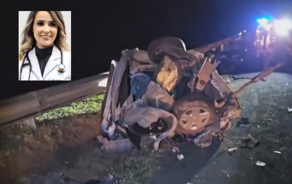 Carro em que Gabriela Lopes estava bateu em caminhão, na BR-153, em Promissão (SP) na noite de domingo (24) — Foto: Arquivo pessoal