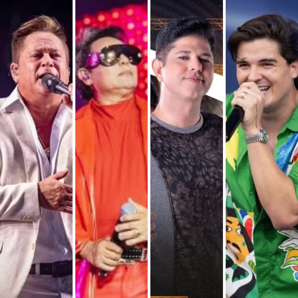 Leonardo, Calcinha Preta, Karisma e Eric Land animam o São João Massayó de 2025 — Foto: Montagem/g1 AL