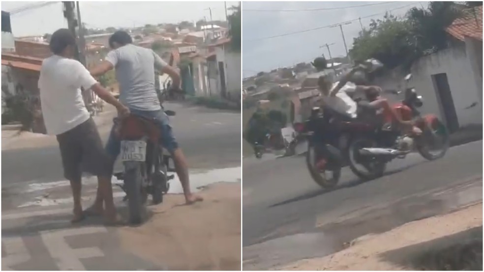 Motociclista se envolve em acidente segundos após amigo aconselhar que ele usasse a moto — Foto: Reprodução