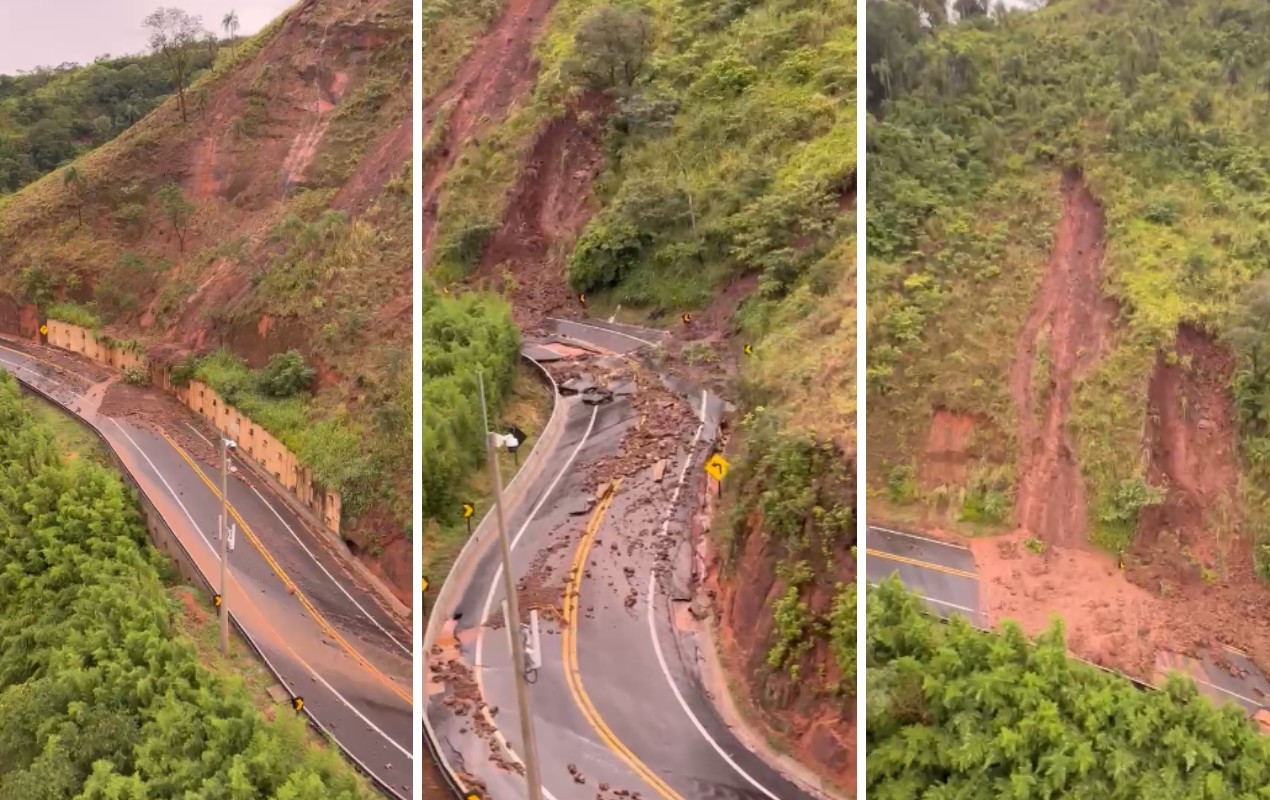 Imagens mostram estragos em trecho de serra onde ocupantes de carro ficaram ilhados após deslizamento de talude no interior de SP