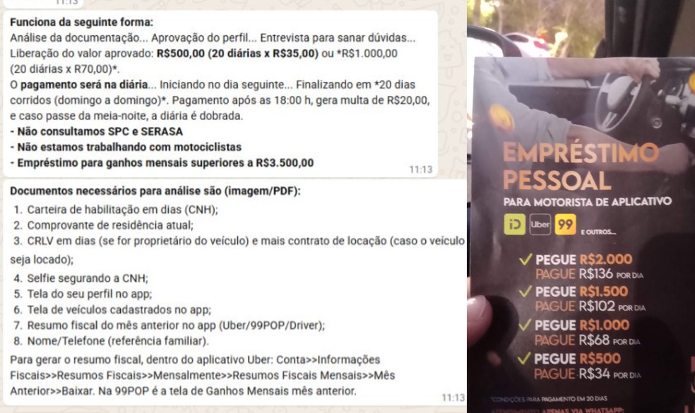 Prints e panfletos mostram a ação de agiotas no Piauí — Foto: Reprodução