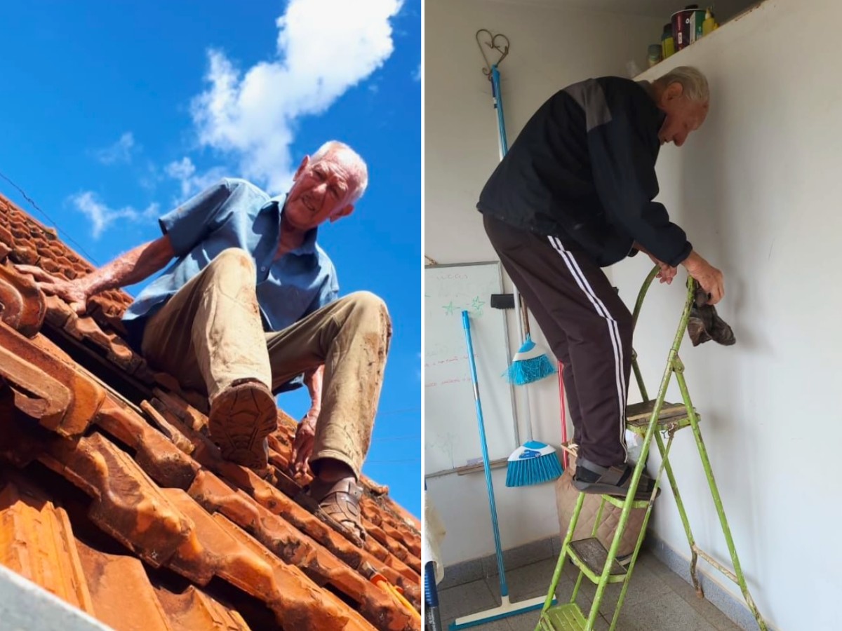 VÍDEO: aos 94 anos, vovô viraliza com disposição para subir em telhado, cozinhar e até calcular