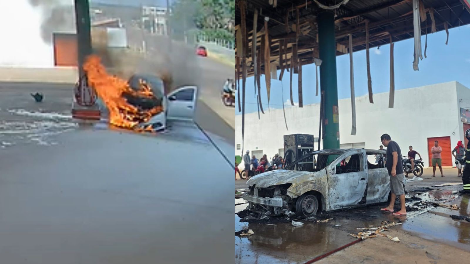 Carro pega fogo a 1 metro de bomba de combustível e destrói estrutura de posto no PI