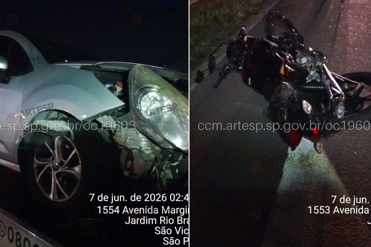 Motociclista bate em guard-rail, cai na pista e morre atropelado por carro no litoral de SP