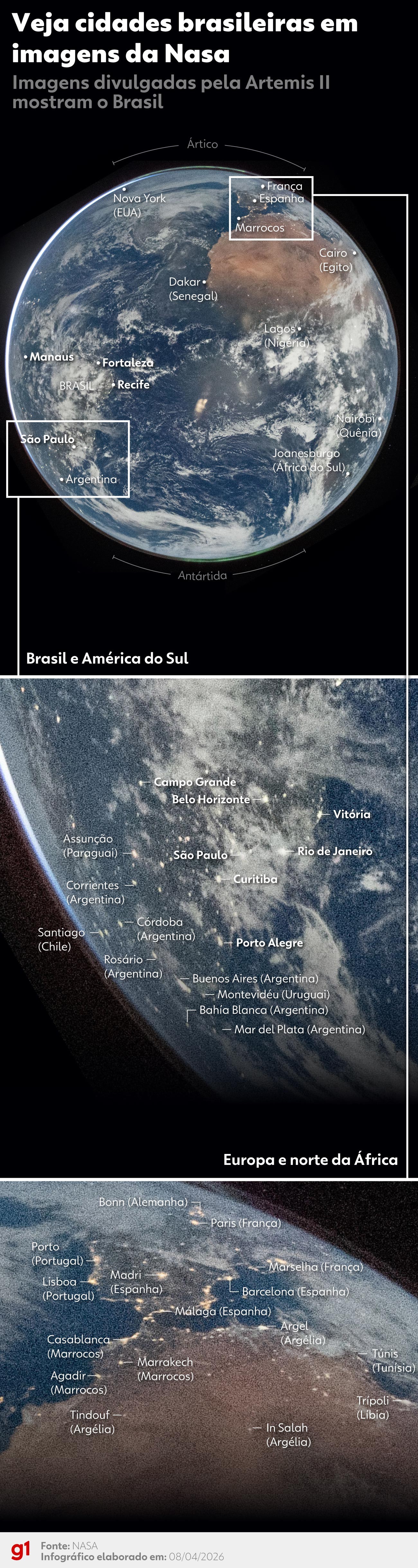 Você acha essas cidades? g1 marca pontos do Brasil vistas em imagens da Nasa