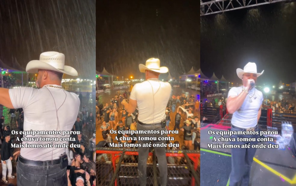 1 de 2
Chuva forte interrompe show da dupla Brenno & Matheus em rodeio no interior de SP — Foto: Reprodução