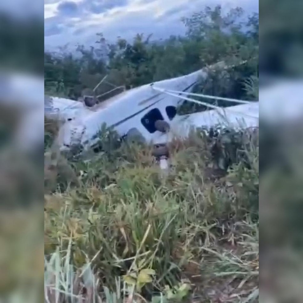 Avião caiu enquanto tentava decolar — Foto: Reprodução/Notícia em Foco