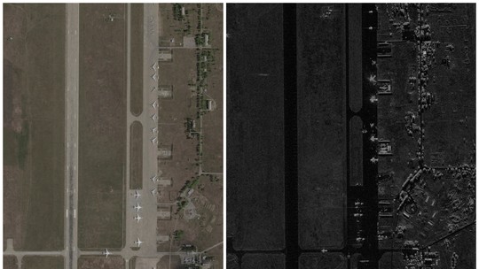 Imagens de satélite mostram destruição de aviões russos após ataque de drones da Ucrânia 