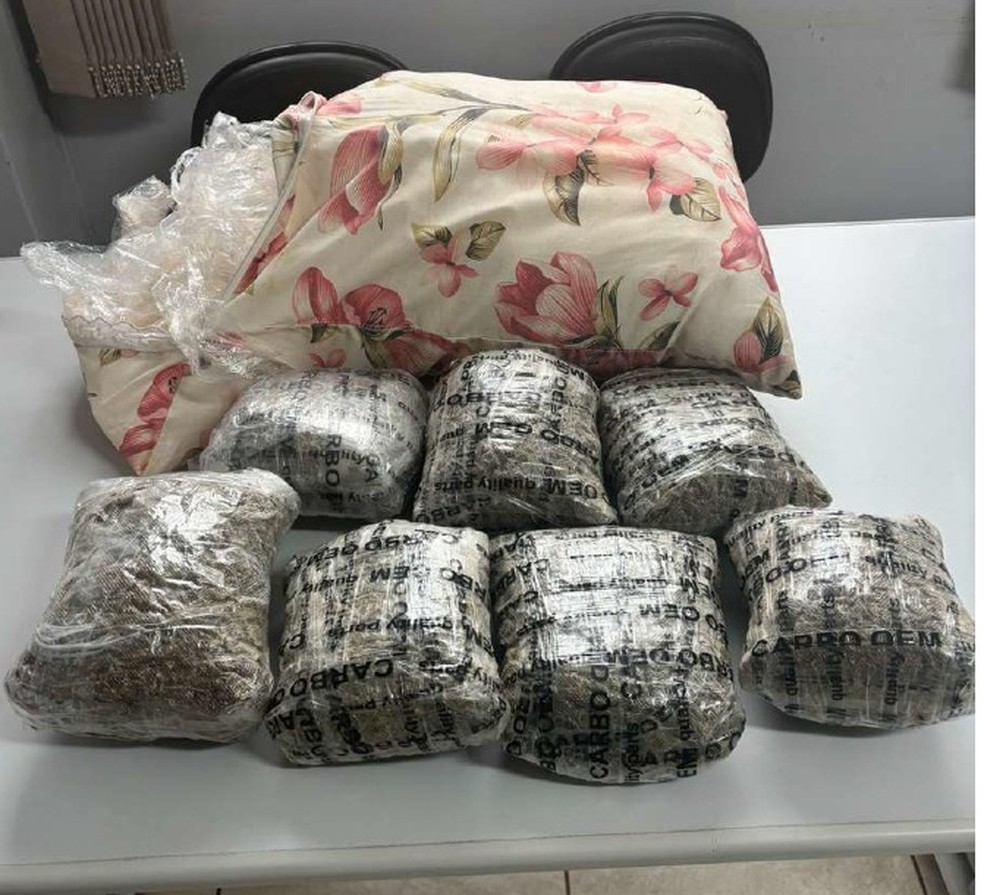 Mulher foi presa por transportar skank dentro de travesseiro — Foto: Polícia Civil