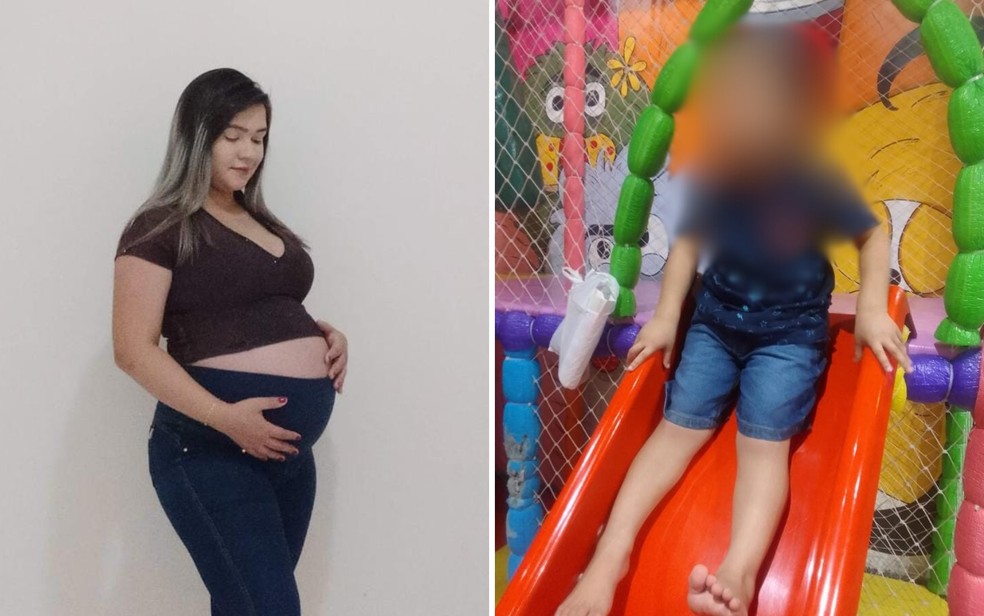 Yasmin Kessia da Silva, de 22 anos, grávida, à esquerda, e o filho que suspostamente foi trocado em hospital em Inhumas, Goiás — Foto: Reprodução/Arquivo Pessoal
