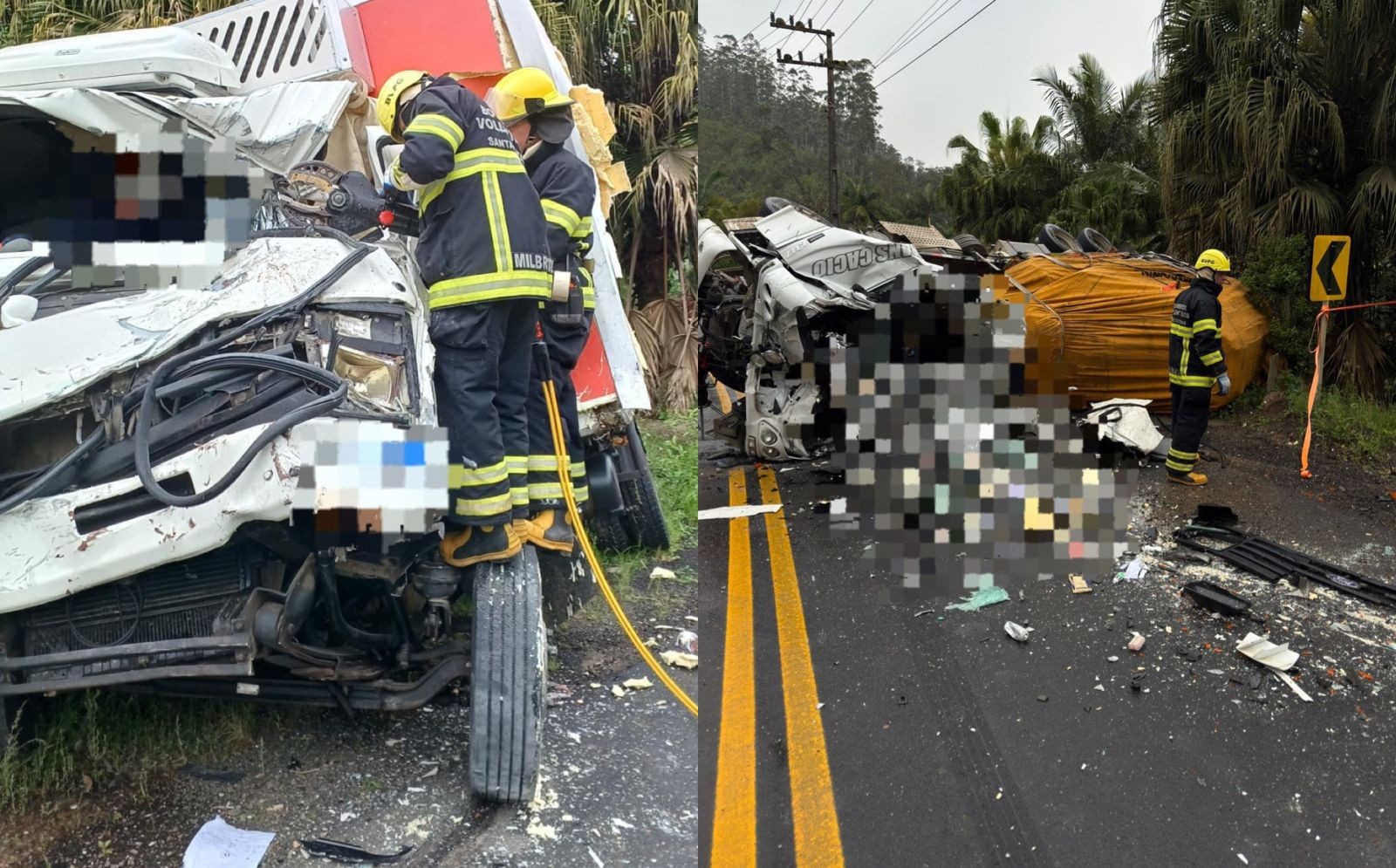 Motorista morre e outro fica ferido após acidente entre caminhões na SC-340