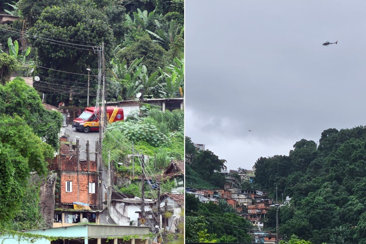Suspeito é baleado durante troca de tiros com a PM em morro de Santos
