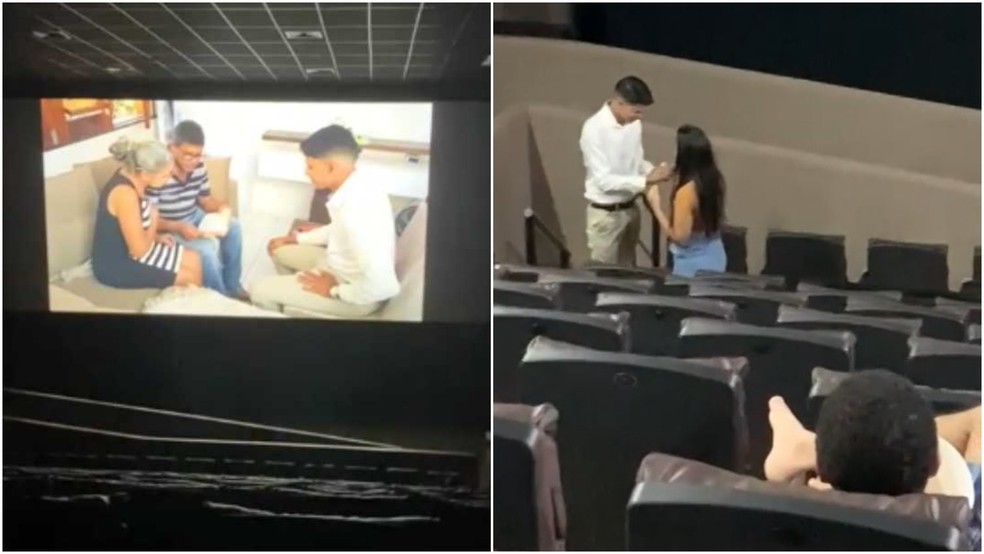 Emanoel Moraes produziu um curta-metragem exibido nos cinemas do shopping Viramar, em Pacajus, para pedir a namorada em casamento — Foto: Arquivo pessoal