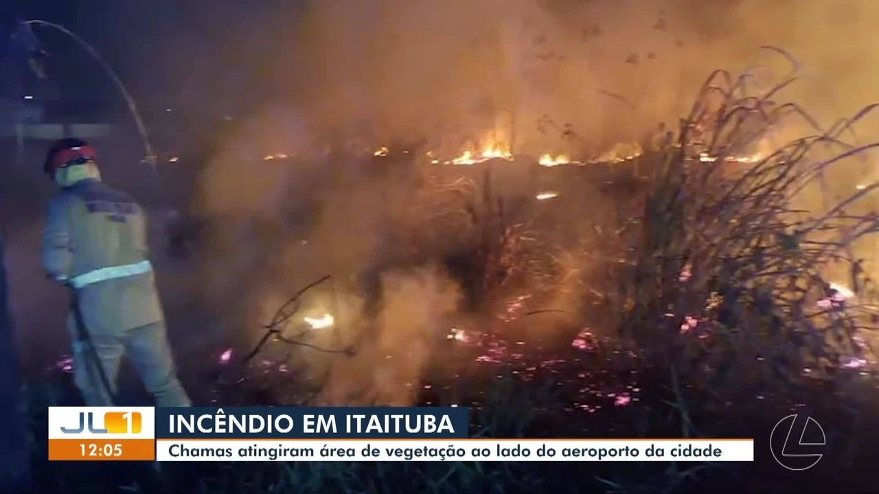 Incêndio atinge vegetação ao lado do aeroporto de Itaituba, no Pará