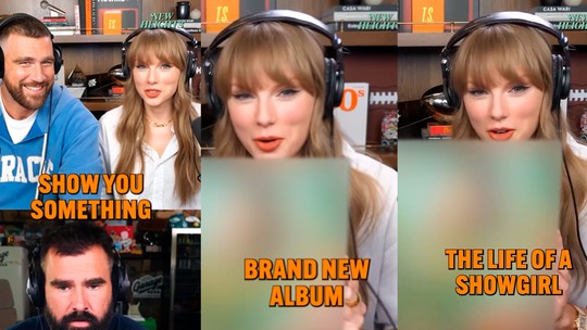 Taylor Swift anuncia lançamento do 12º álbum - ‘The Life of a Showgirl’ foi revelado no podcast New Heights Show, de Travis Kelce, namorado da cantora.