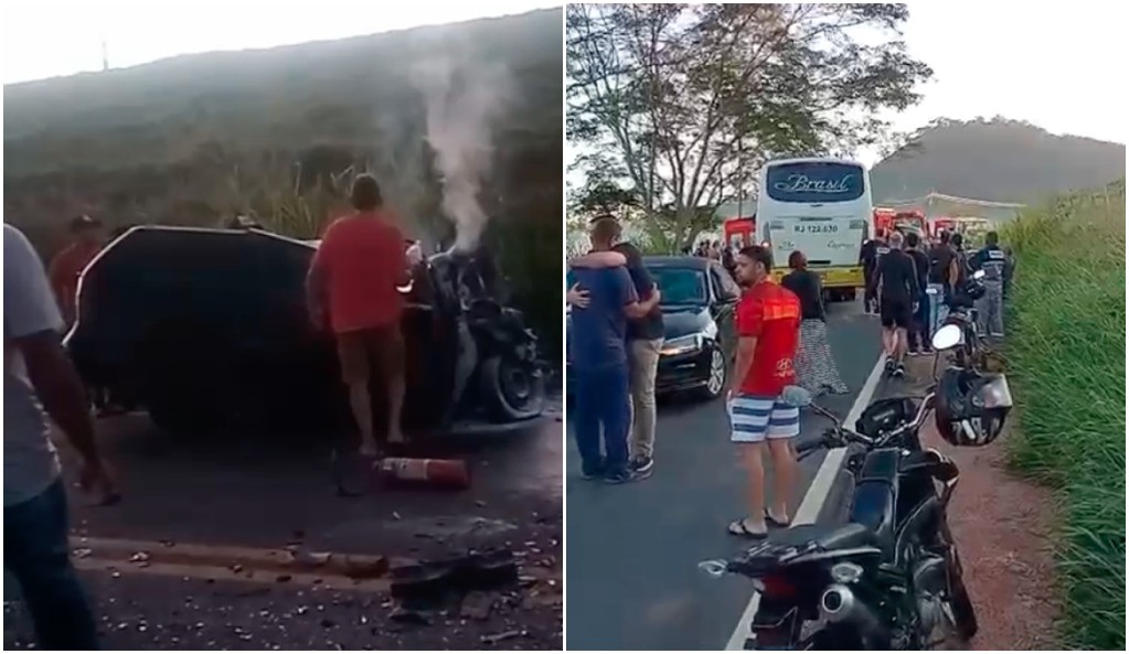 Acidente entre carro e ônibus deixa dois mortos e dois feridos na RJ-116