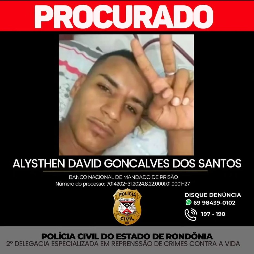 Alysthen David, procurado pela Polícia Civil — Foto: Polícia Civil/Divulgação