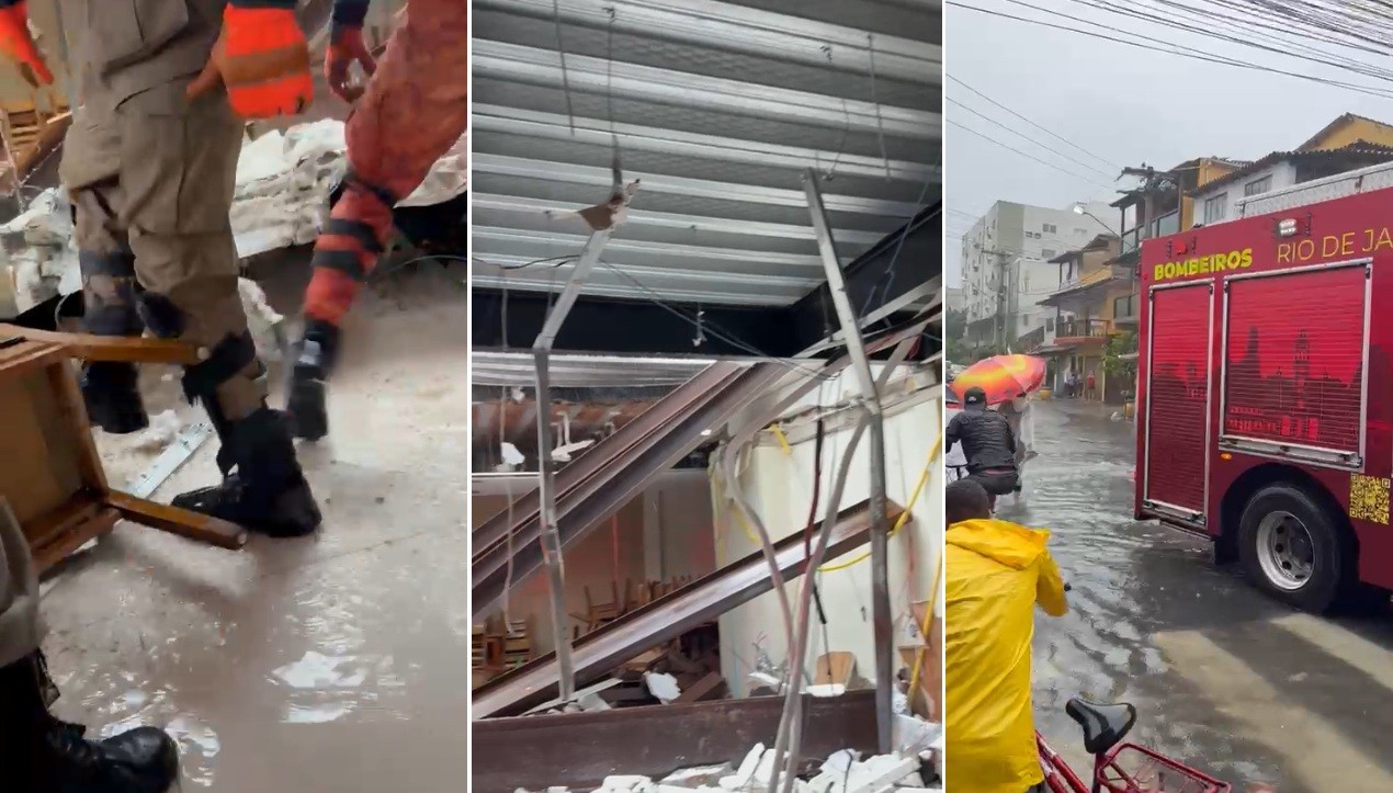 Restaurante em Cabo Frio desaba uma funcionária está soterrada e duas pessoas feridas, segundo o Corpo de Bombeiros 