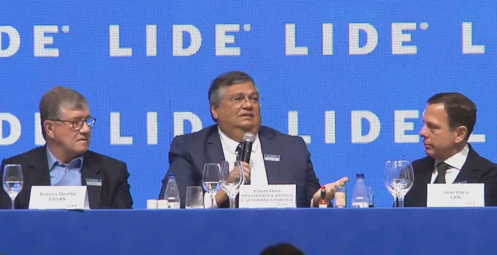 Ministro Flávio Dino em evento do grupo LIDE, nesta segunda (22) — Foto: Reprodução/TV Globo